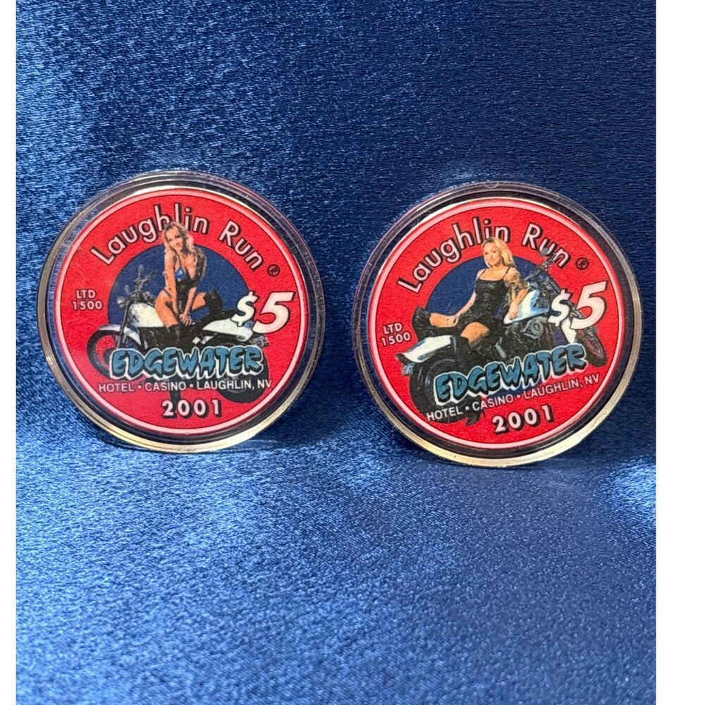Vintage Pair of 2001 Laughlin Run Edgewater Five Dollar Chips